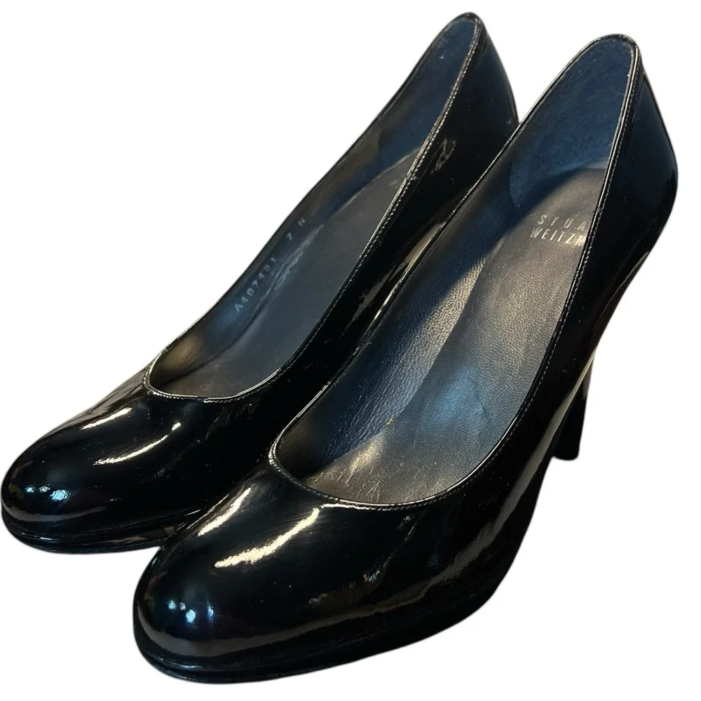 Stuart Weitzman Platswoon Black Patent Leather Platform Heels Size 7 N